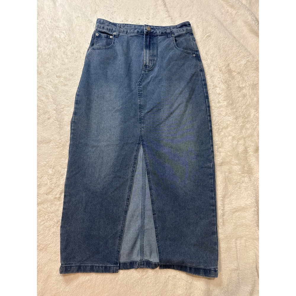 Rachel Zoe Denim Maxi Skirt Womens 8 Blue Excellent Front Slit Long Skirt